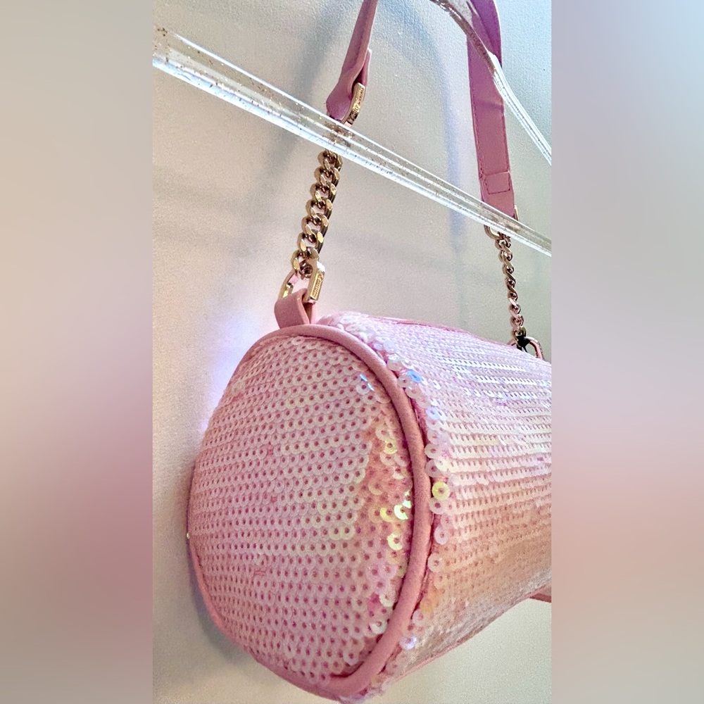 NWT JUICY Couture Pink Sequin Barrel Heart Shoulder Bag Gold look Chain Handle - Picture 7 of 14